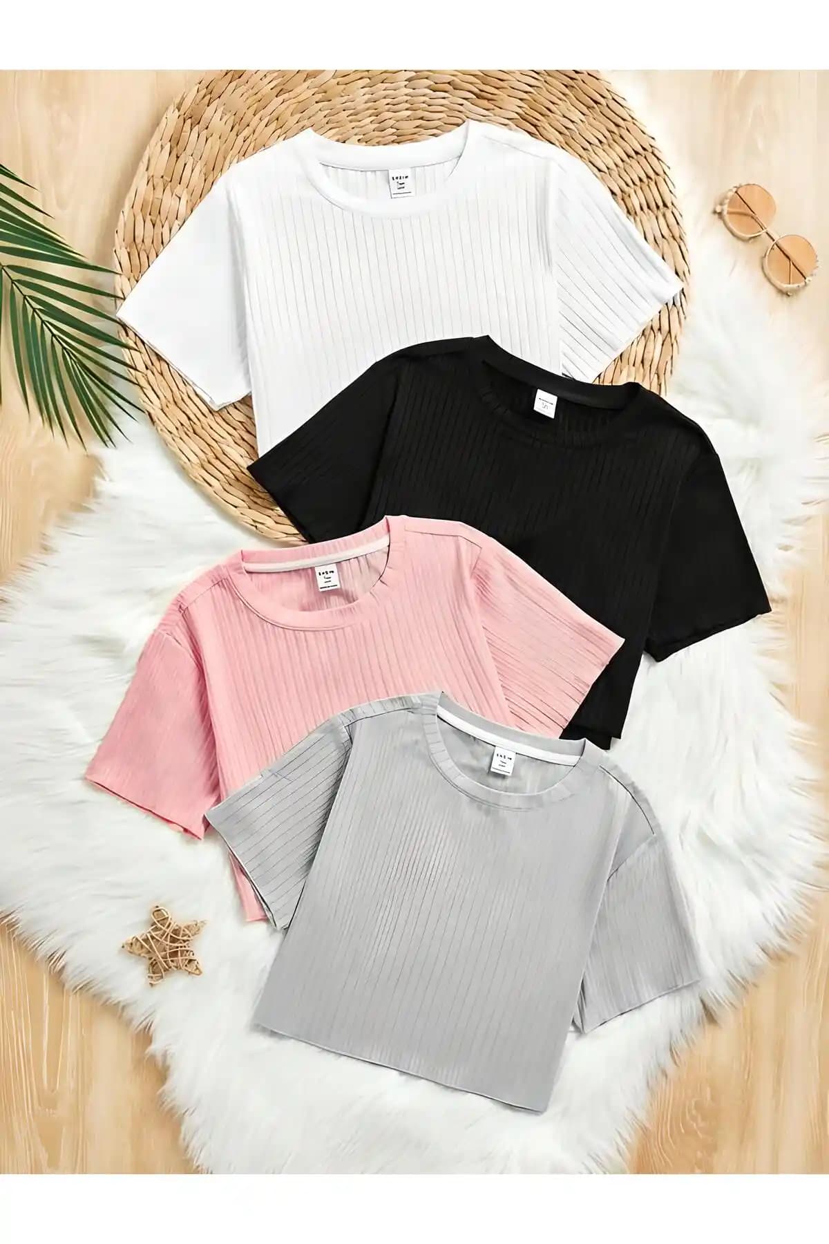 ÖZ PAMUK Kadın Siyah Fitilli Crop T-Shirt Modern ve Şık Tasarım Detaylarıyla