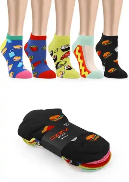 Ozzy Socks Kadın Patik Çorap 5 Çift Eğlenceli Desenler Yüksek Kalite ve Rahatlık