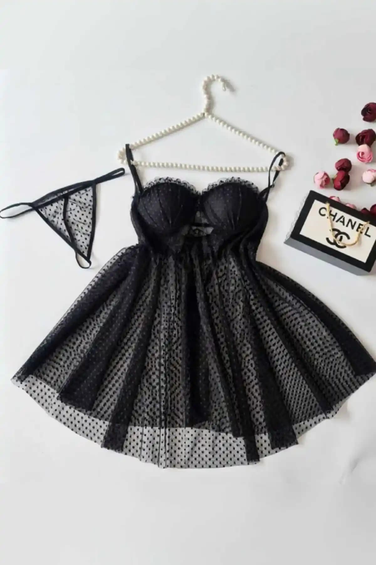 Pembiş Homewear Cudi Special Siyah Tül Gecelik: Şıklık ve Konforun Buluşması