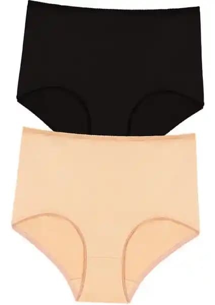 Penti Maxi Siyah-Ten Pamuklu Yüksek Bel 2'li Slip Külot Kadınlar İçin Konfor ve Şıklık Sunar