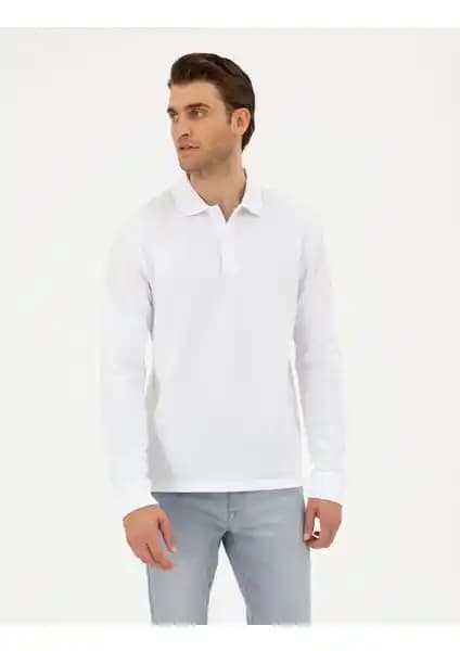 Pierre Cardin Erkek Beyaz Slim Fit Basic Sweatshirt Günlük Şıklık ve Konfor Sunar