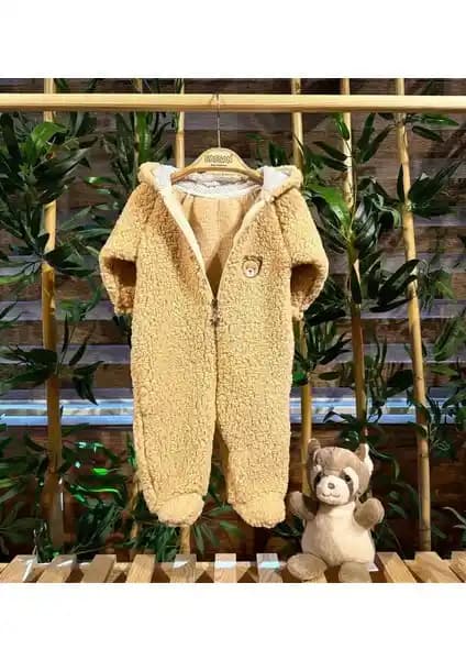 Renkli Puset Peluş Polar Bebek Tulum Wellsoft Ayı Kahverengi Güvenli ve Konforlu Tasarım