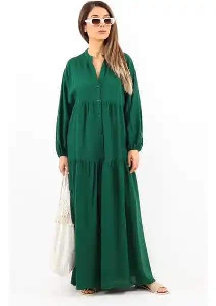 Ritnice Prive Kadın Zümrüt Yeşili Viskon Maksi Yazlık Elbise - Rahat ve Şık Tasarım