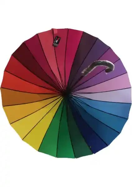 Rubenis Otomatik Gökkuşağı Baston Şemsiye: Estetik ve Dayanıklı Rüzgar Dayanıklı Tasarım