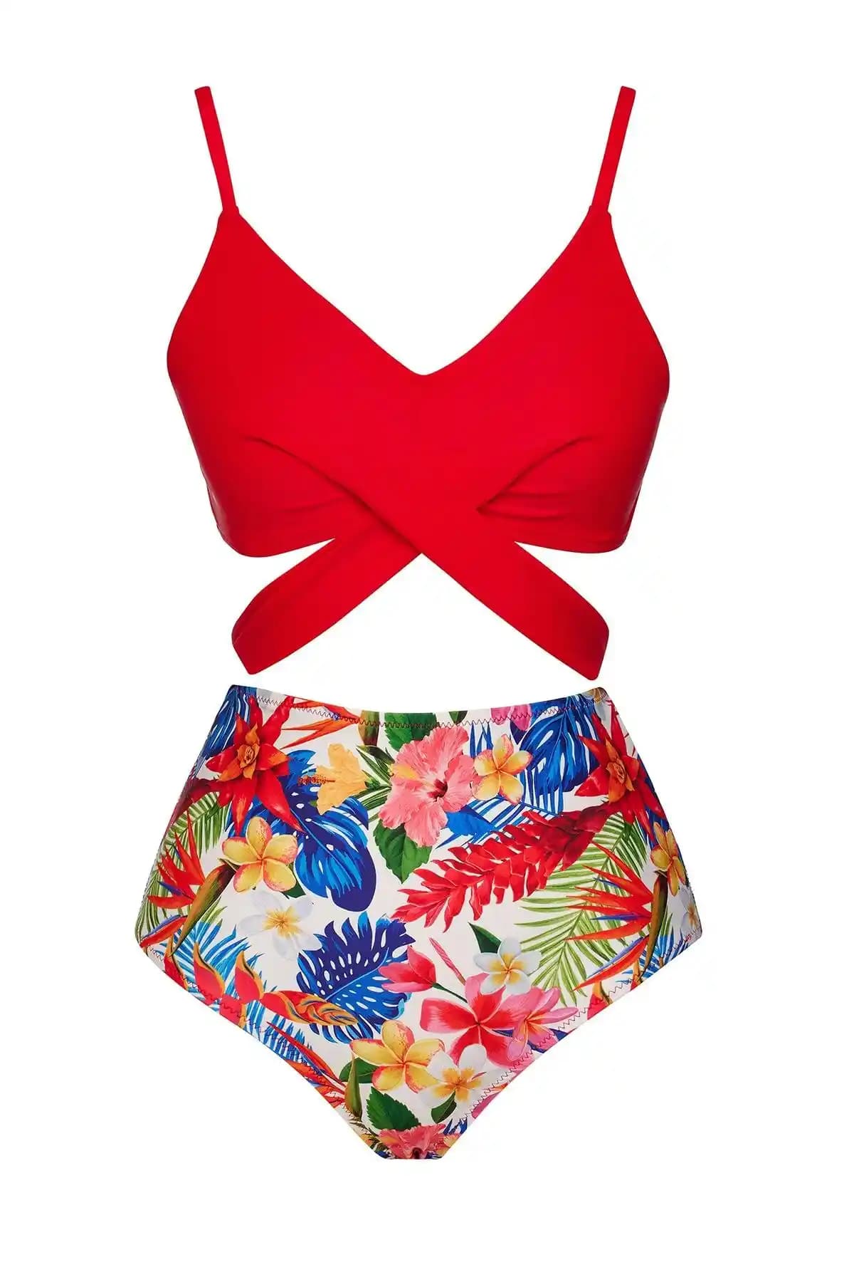 SAILOR Moda Yüksek Bel Çapraz Bağcıklı Bikini Takımı Plaj Şıklığı ve Konforu Sunar