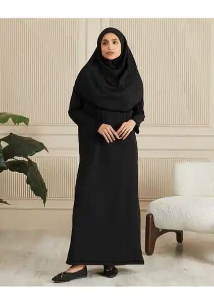 Seva %100 Pamuk Penye Kendinden Başörtülü Namaz Elbisesi Günlük Kullanım İçin Uygun ve Rahat Tasarım