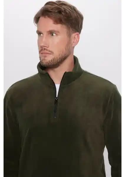 Tudors Unisex Polar Sweatshirt Koyu Haki Dik Yaka Rahat ve Şık Tasarım