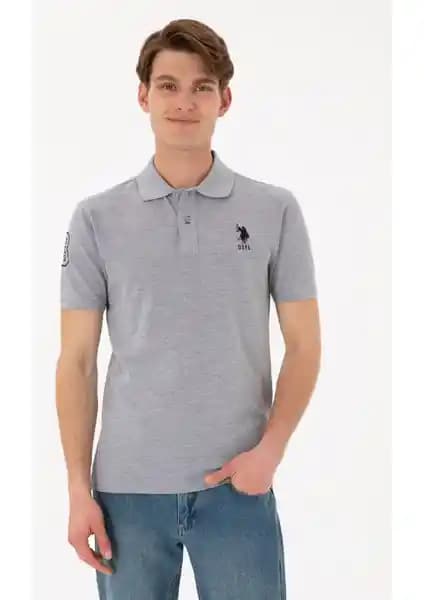 U.S. Polo Assn Erkek Slim Fit Polo Yaka Gri Melanj Tişörtleri Modern ve Şık Tasarım