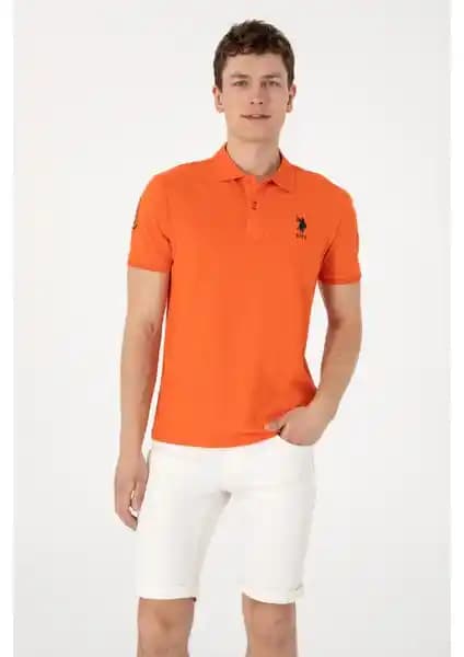 U.S. Polo Assn. Erkek Slim Fit Polo Yaka Nar Çiçeği Tişörtü Günlük ve Spor Kullanım İçin
