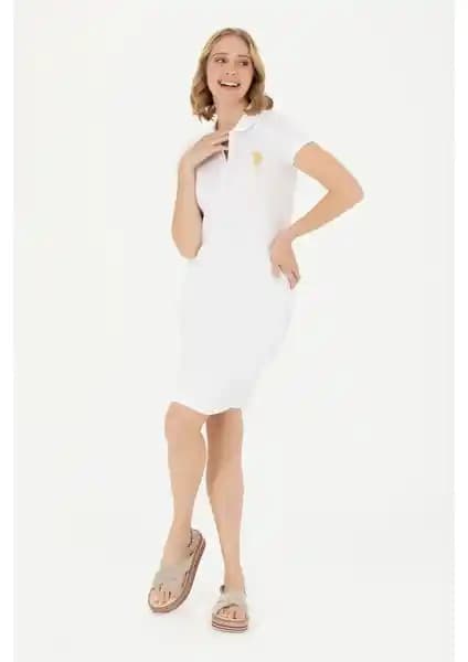 U.S. Polo Assn. Kadın Beyaz Örme Elbise - Şık ve Rahat Günlük Giyim Seçeneği