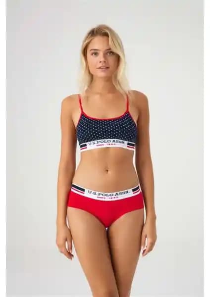 U.S. Polo Assn. Kadın Lacivert Puanlı Büstiyer Şort Takım - Modern ve Rahat Yaz Koleksiyonu