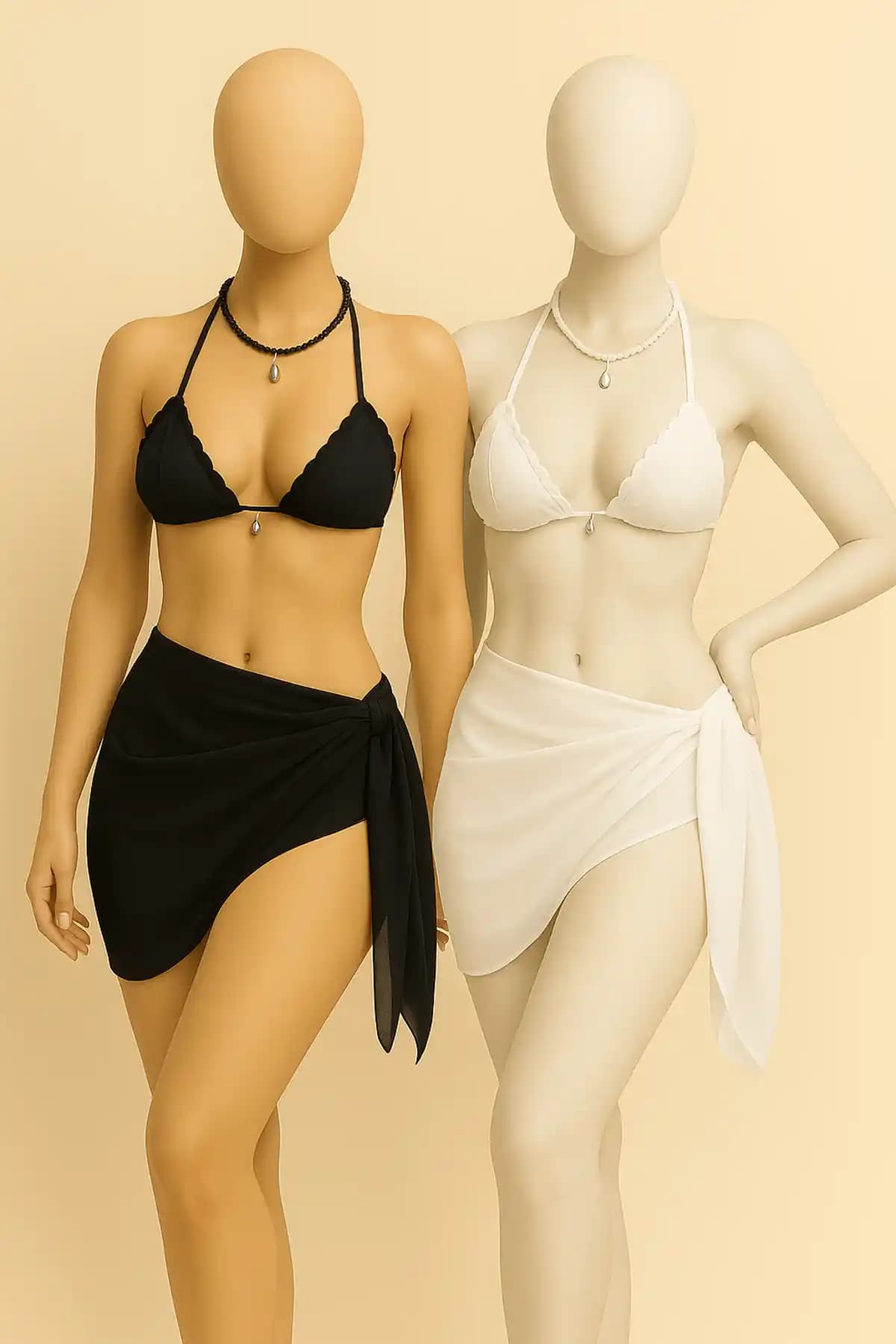 Voops 2’li Plaj Pareo Seti Siyah ve Beyaz Şifon Tasarımıyla Yaz Şıklığını Yansıtın