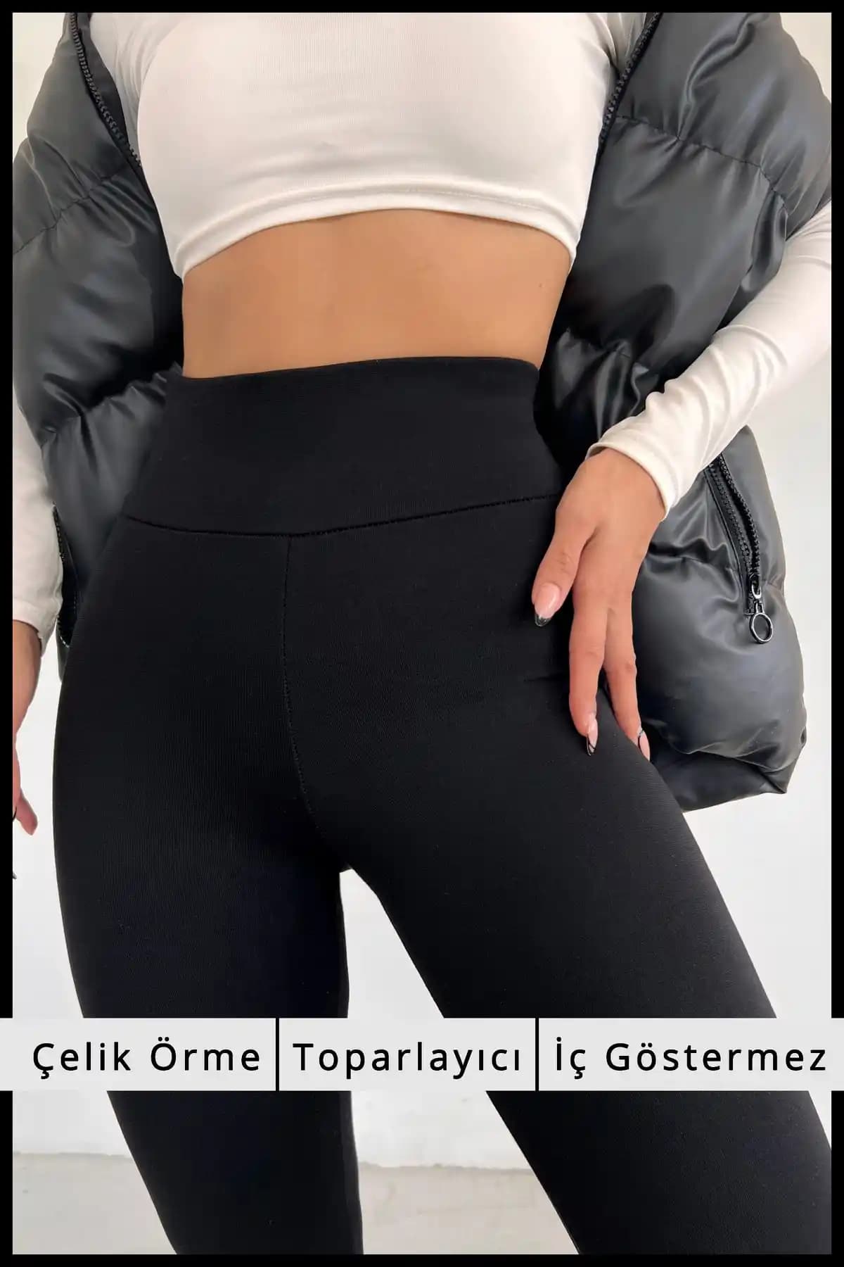 VOSSAX Kadın Siyah Yüksek Bel Korseli Çelik Örme Tayt: Şıklık ve Konforun Buluşması