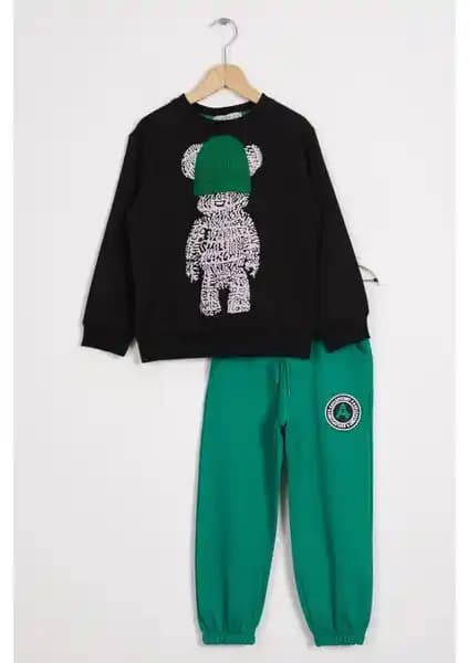 Zepkids Erkek Çocuk Uzun Kollu Ayı Baskılı Siyah Esfoman Takımı Detayları
