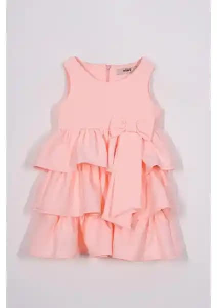 Zepkids Kadın ve Çocuklar İçin Rahat ve Şık Somon Renkli Fırfırlı Elbise