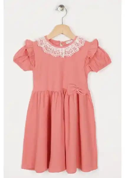 Zepkids Kadın ve Kız Çocukları İçin Modern Dantelli Gül Kurusu Elbise Tasarımı