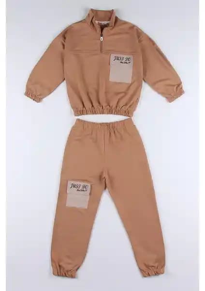 Zepkids Kız Çocuk Fermuarlı Beli Lastikli Eşofman Takımı Günlük Kullanım ve Şıklık İçin