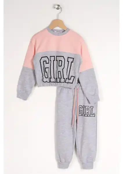 Zepkids Kız Çocuk Somon Renkli Baskılı Eşofman Takımı Günlük Kullanım İçin Uygun