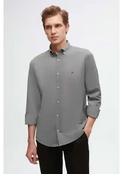 D'S Damat Slim Fit Antrasit Oxford Gömlek: Şıklık ve Konforun Modern Buluşması