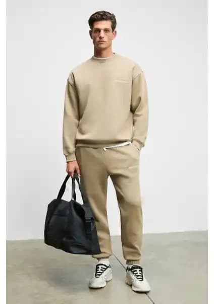 Grimelange Marshall Erkek Polar İç Astarlı Relaxed Fit Vizon Eşofman Takımı