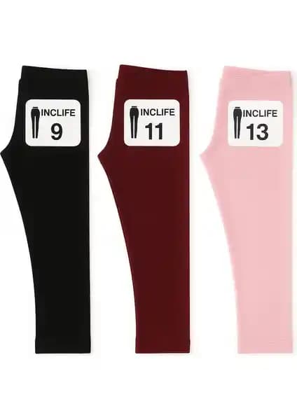 İncili 3'lü Kışlık Çocuk Tayt Seti Şardonlu Sıcak ve Rahat Kullanım İçin Uygun