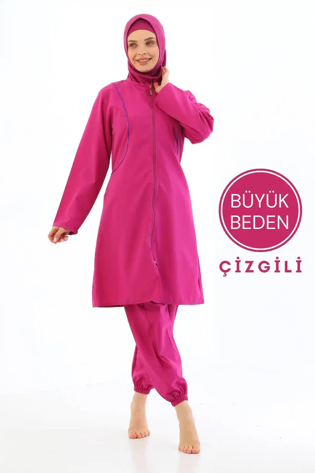 Meba Büyük Beden Paraşüt 4'lü Fermuarlı Gül Kurusu Tam Kapalı Tesettür Mayo İncelemesi