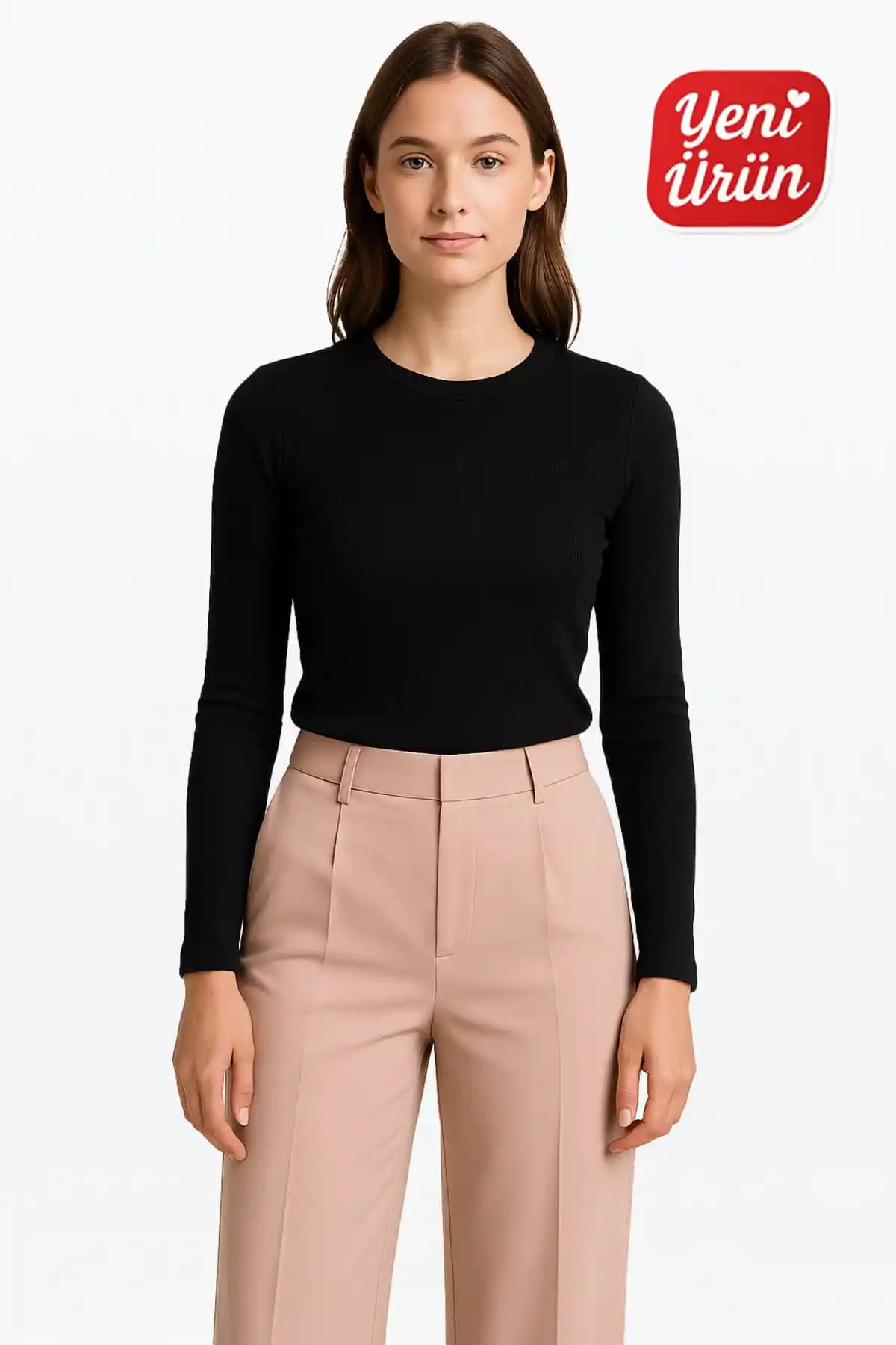 MİO ESTİLO Novelle Fitilli Uzun Kollu Bisiklet Yaka Bluz Şıklık ve Konfor Bir Arada