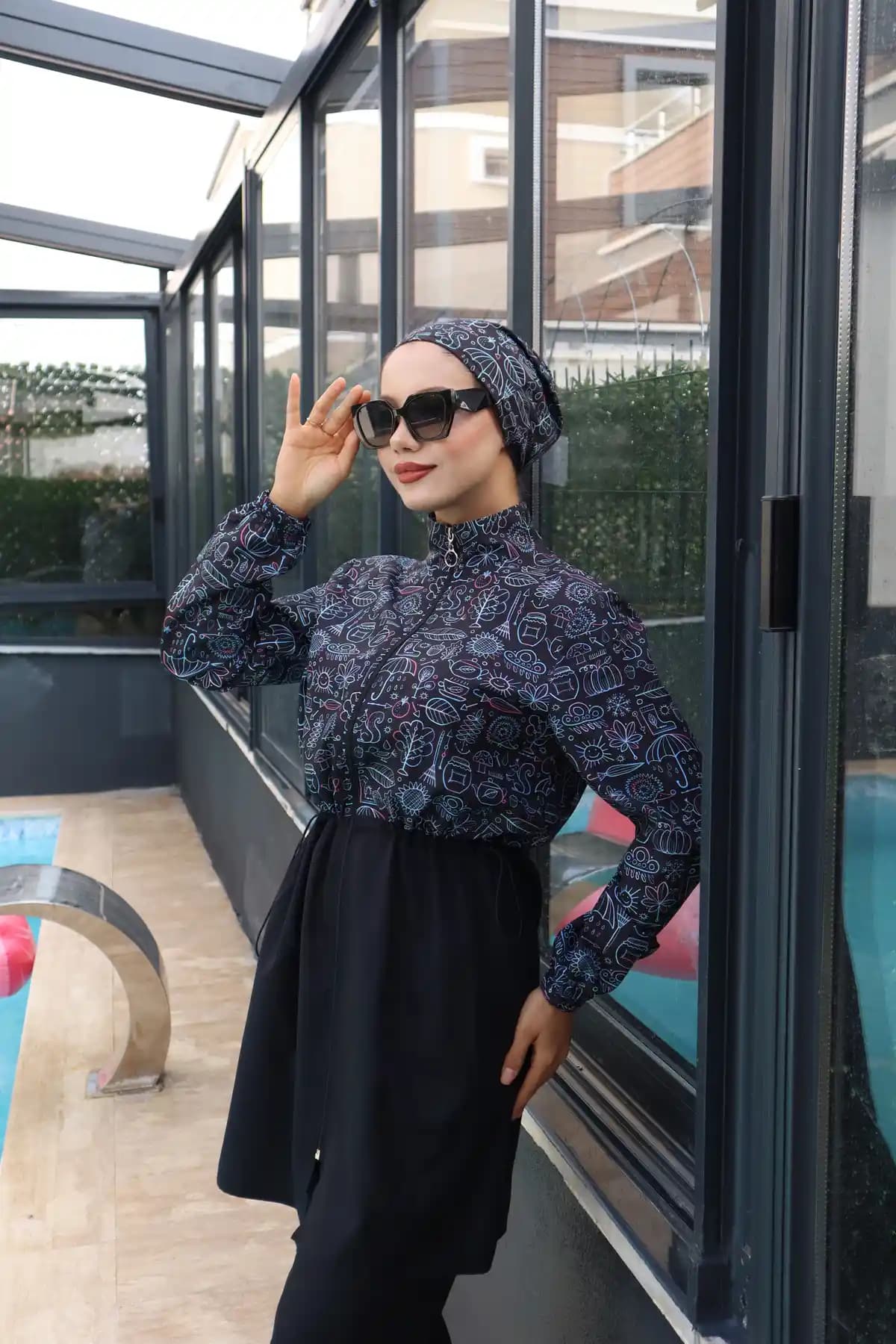 Atelier Lina Afra Beli Ayarlanabilir Su İtici Kumaştan Tam Kapalı Tesettür Mayo