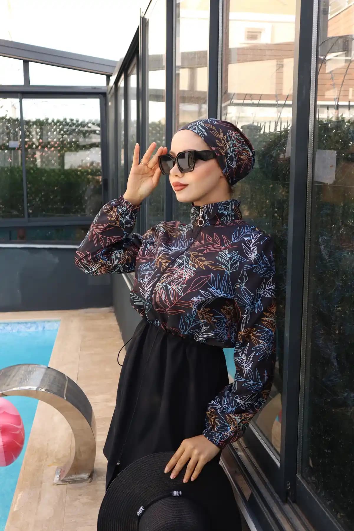 Atelier Lina Hürrem Beli Ayarlanabilir Lastikli Su Itici Kumaştan Tam Kapalı Tesettür Mayo