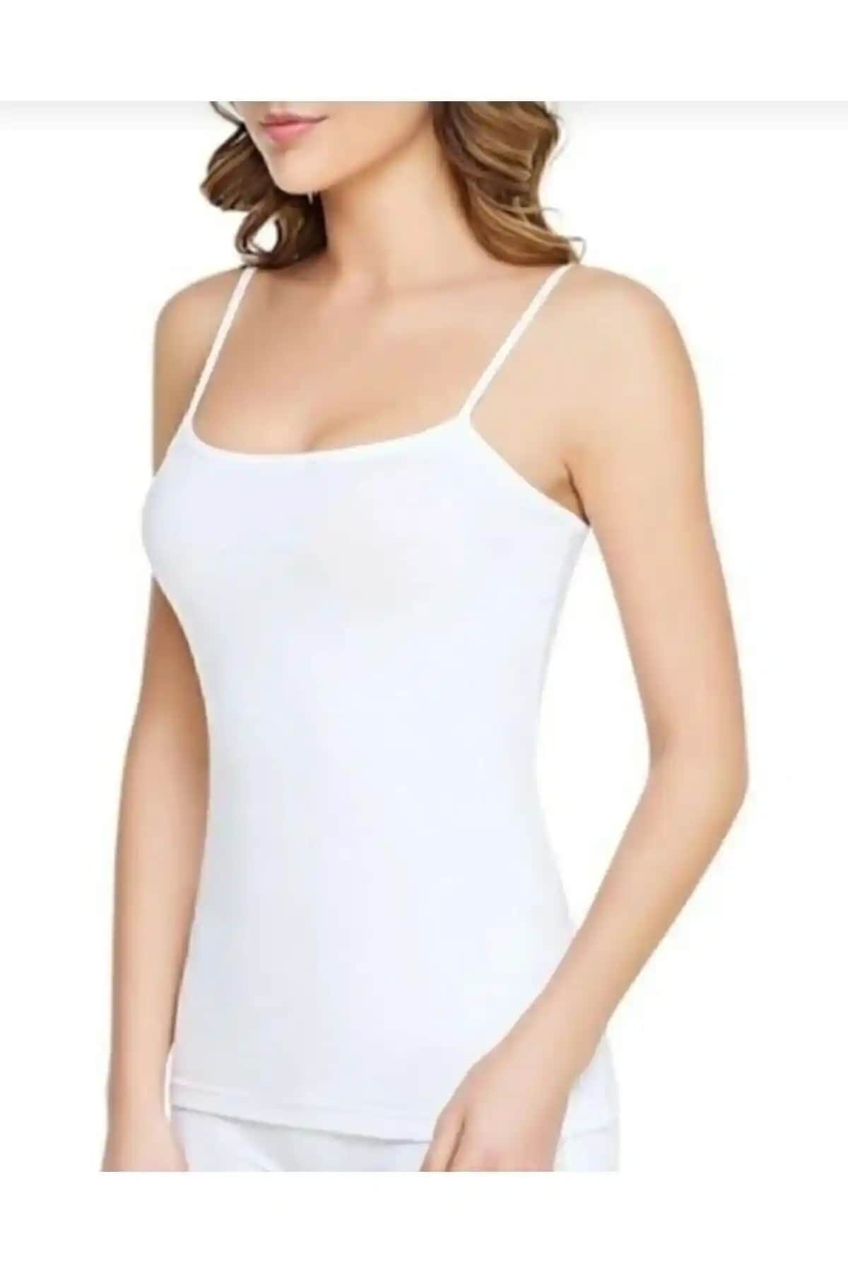 BennSi Kadın Beyaz Pamuklu Ribana İp Askılı Atlet Günlük ve Spor Kullanımına Uygun