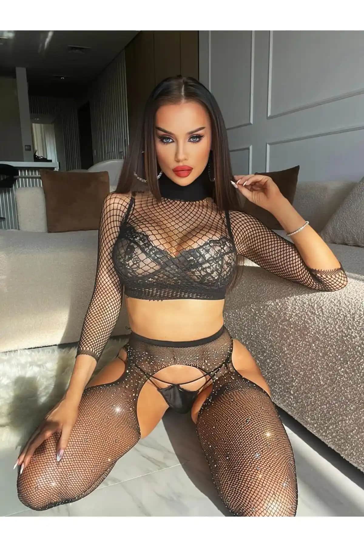 Bernato Kadın Siyah Taşlı 2 Parça Rhinestone Serisi Şık ve Sürdürülebilir Tasarım Çorap