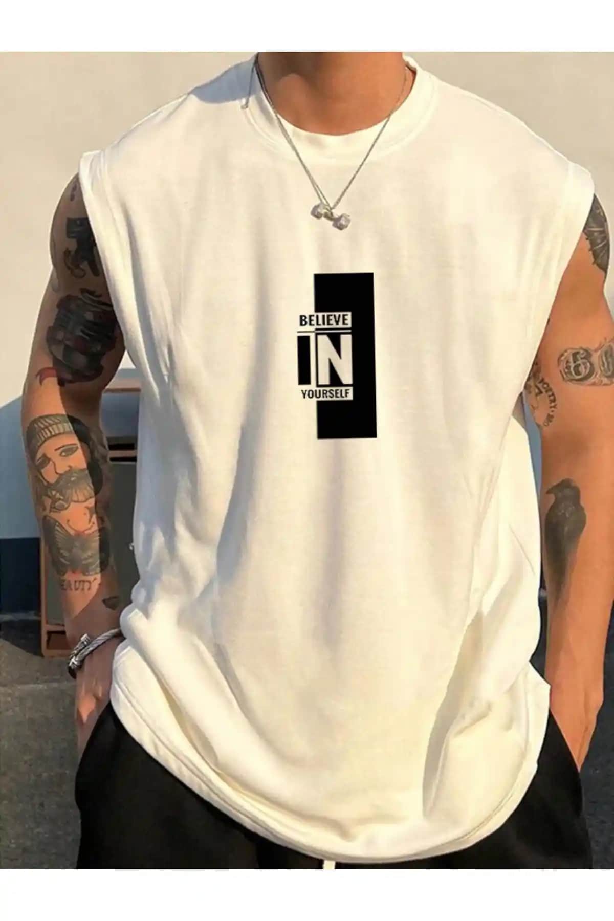 FAVORİST BELIEVE Baskılı Kolsuz Atlet Erkekler İçin Modern ve Rahat Spor Giyim Seçeneği