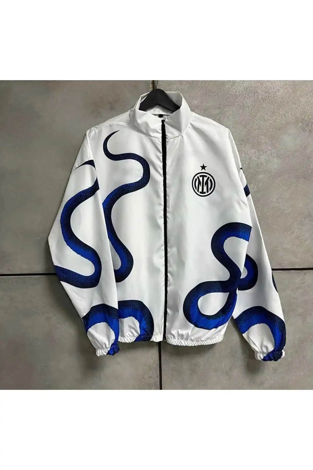 Justin Yılan Desenli Beyaz Oversize Unisex Paraşüt Yağmurluk Modern ve Sürdürülebilir Tasarım