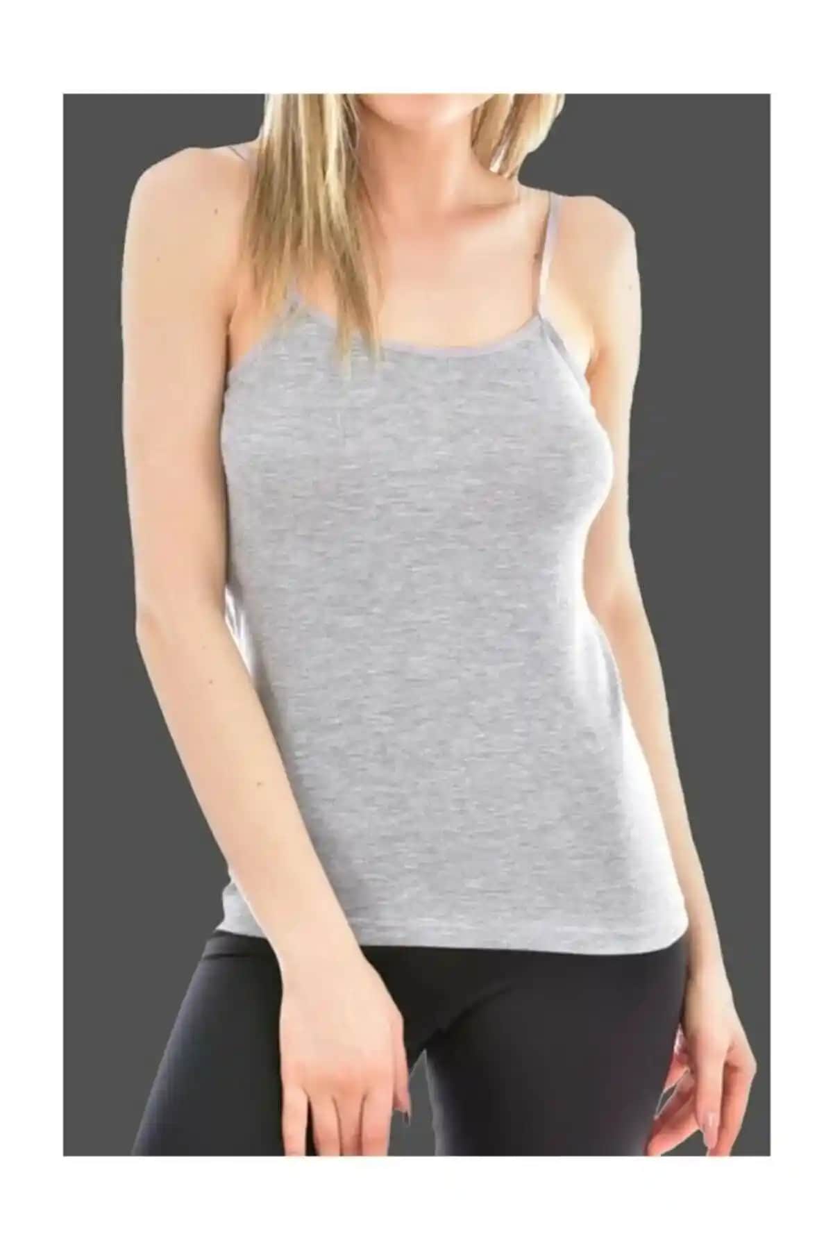 Kadınlar İçin Gri Renkli Pamuklu Ribana Askılı Atlet 6'lı Paket Konfor ve Şıklık