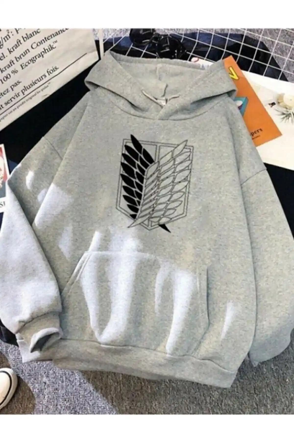Machetta Attack On Titan Logo Oversize Kapüşonlu Sweatshirt Günlük ve Kış Kullanımı İçin