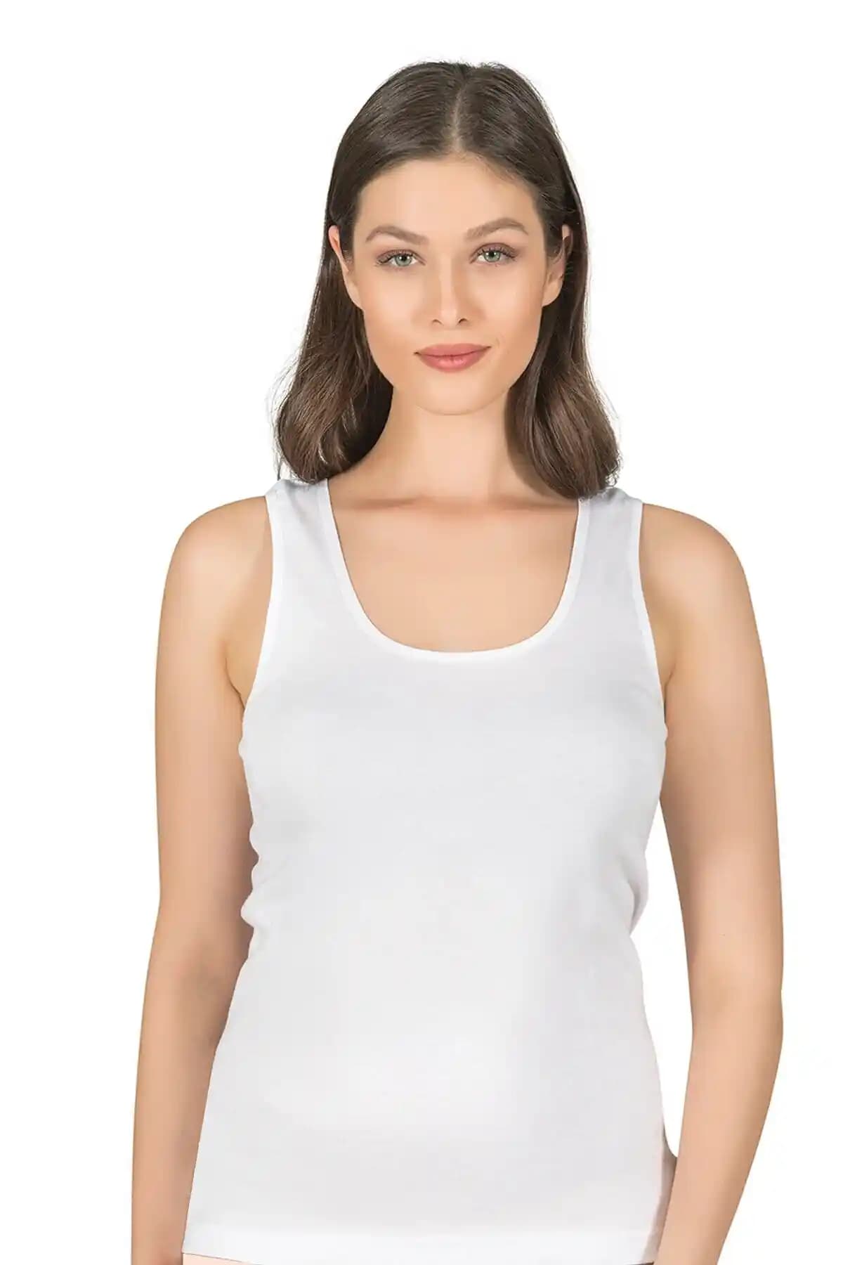 Mellie Kadın Büyük Beden Beyaz Pamuk Atlet Rahat ve Şık Günlük Kullanım İçin