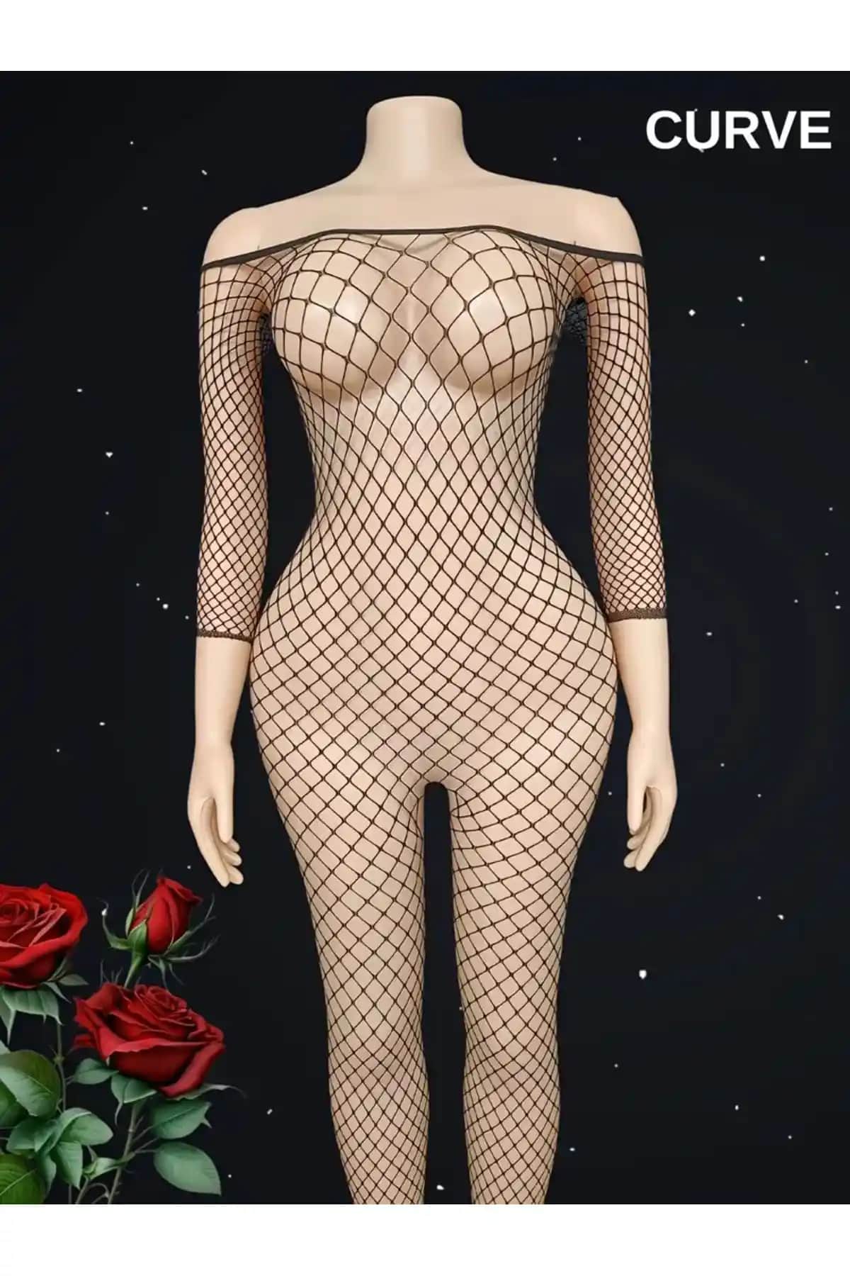 Siyah Özel Bölgesi Açık Geniş Fileli Kadın Vücut Çorabı Modern Tasarım ve Konfor