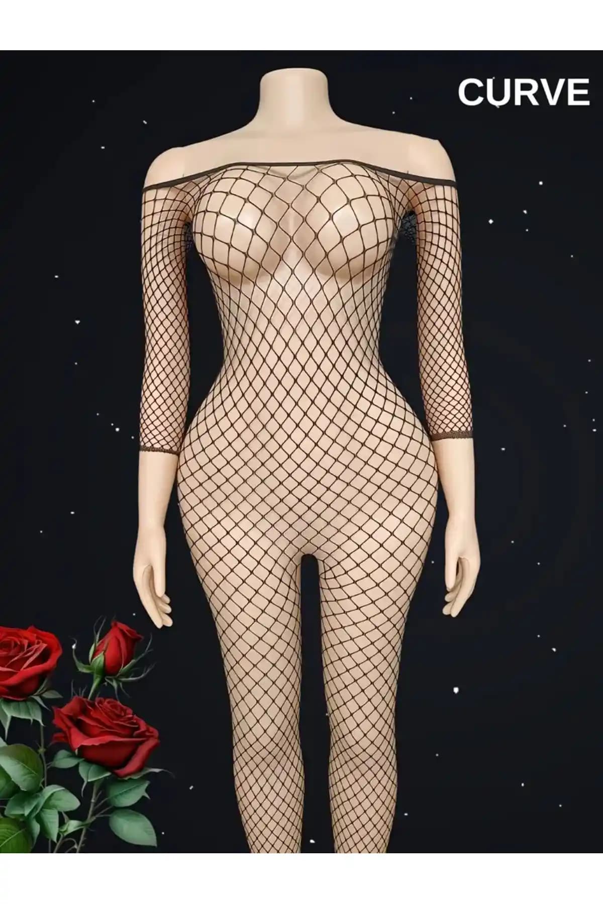 Siyah Özel Bölgesi Açık Geniş Fileli Kadın Vücut Çorabı Modern Tasarım ve Konfor