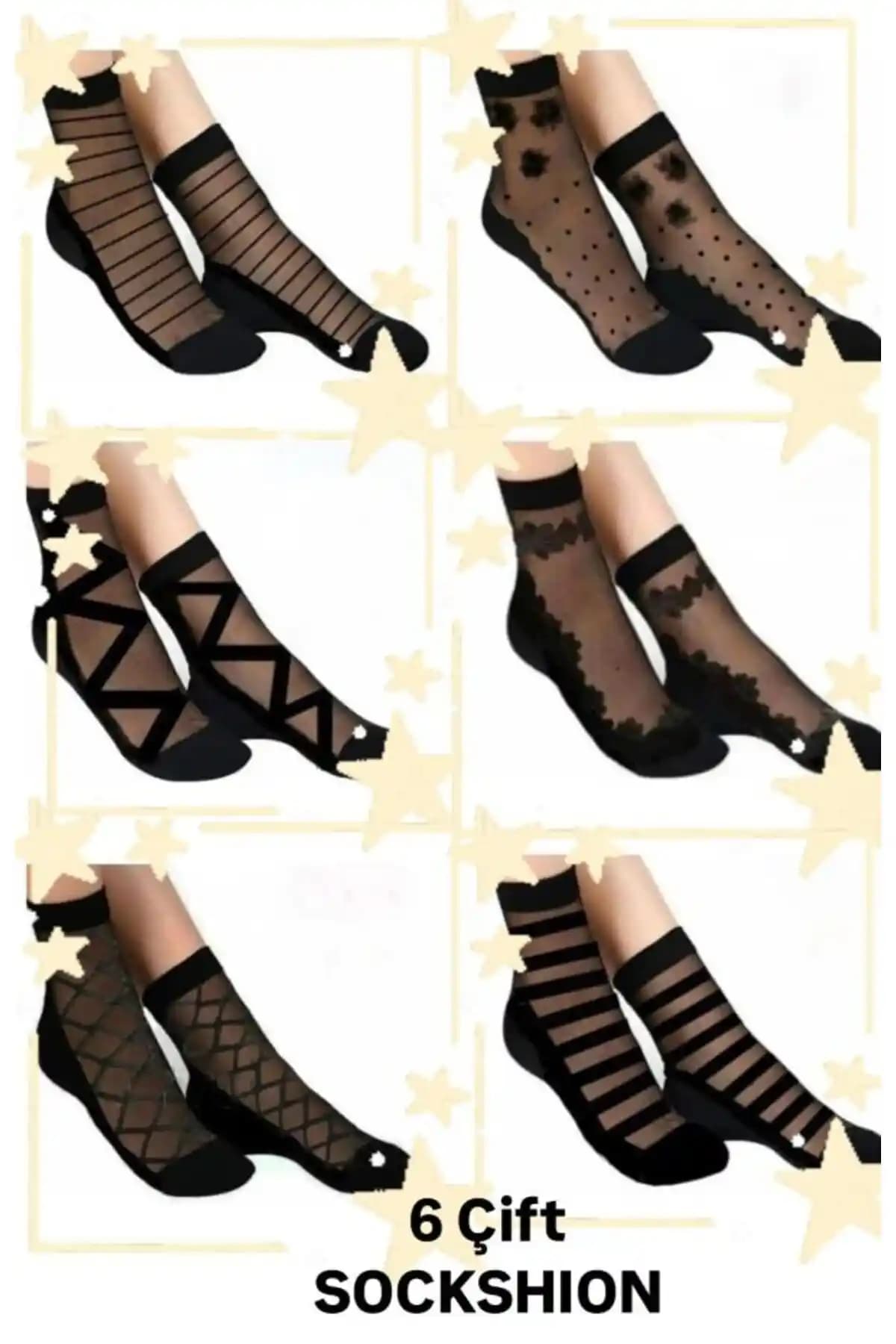 Sockshion Kadın Desenli Tül Çorap 6'lı Paket Şıklık ve Rahatlık Sunar