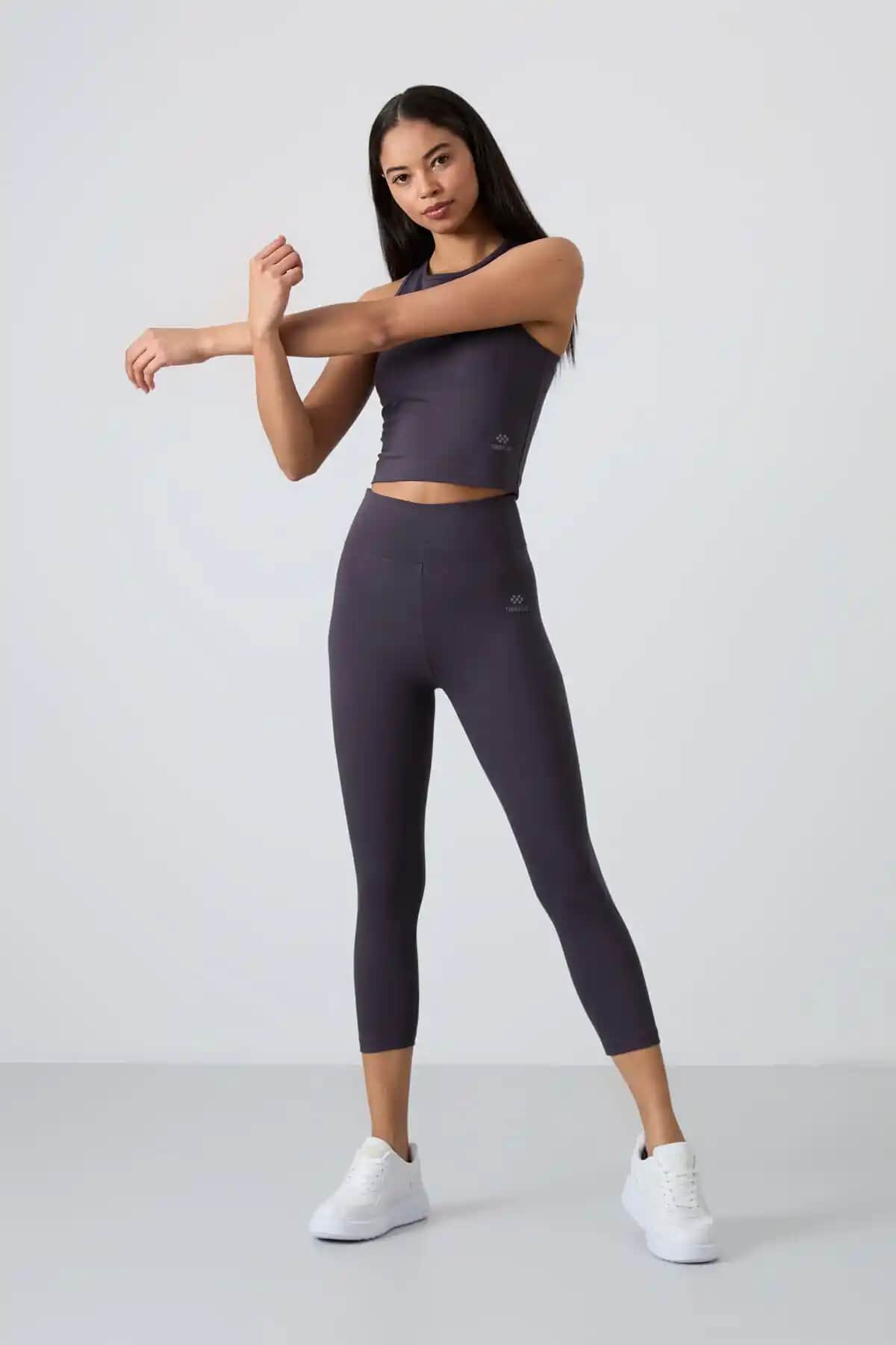 TOMMY LIFE Antrasit Yüksek Bel Kadın Tayt Takımı Slim Fit ve Şık Tasarım