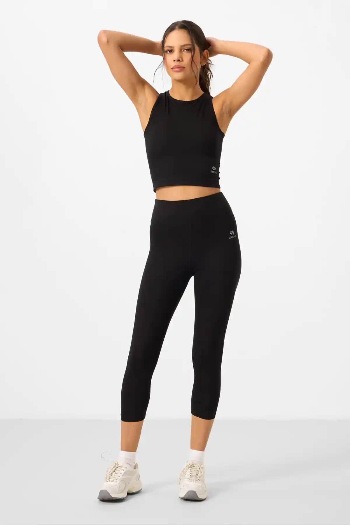 TOMMY LIFE Siyah Yüksek Bel Slim Fit Kadın Tayt Takımı Günlük ve Spor Kullanımı İçin
