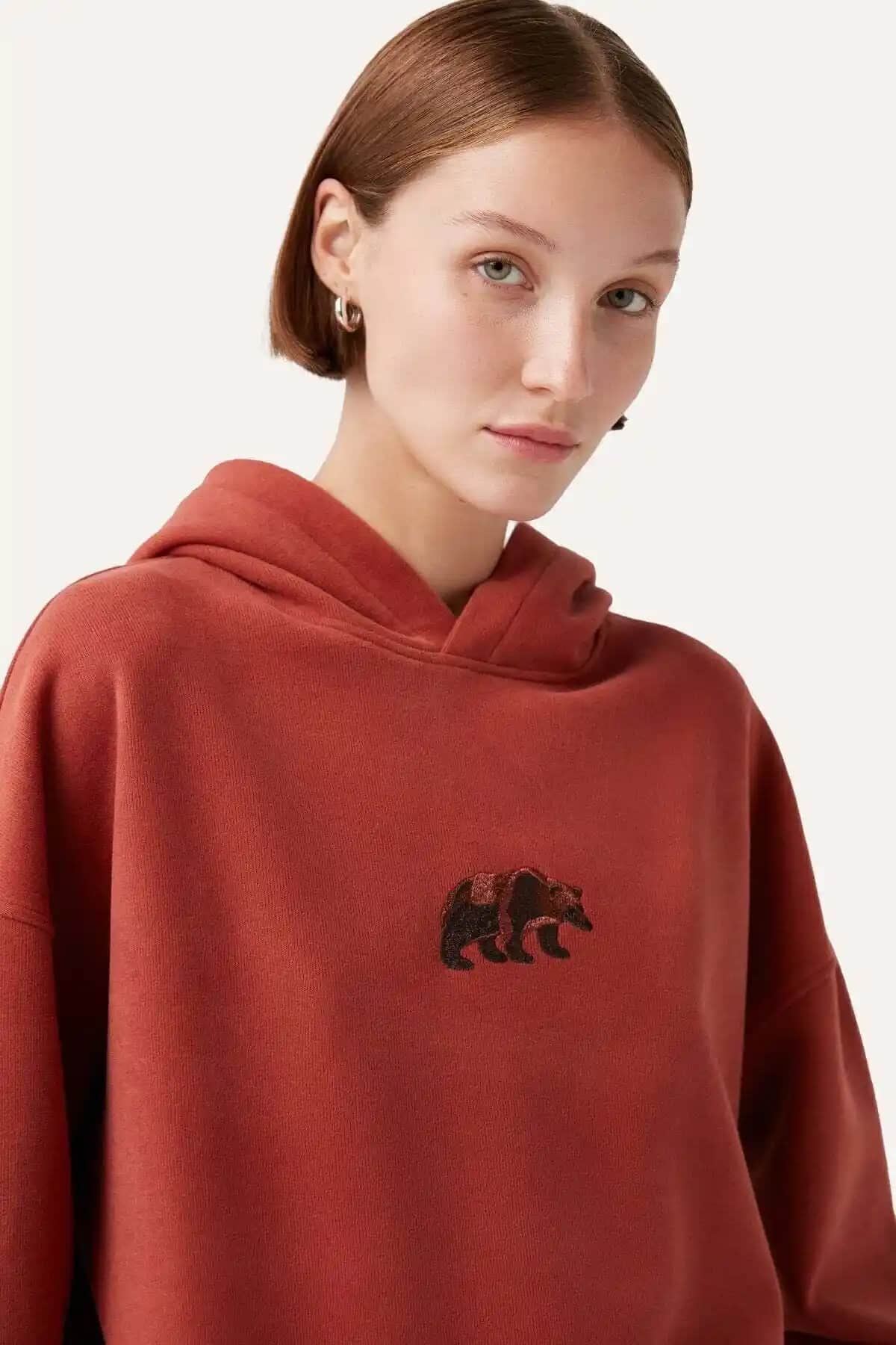WWF Market Bozayı SuperSoft Hoodie Kiremit Renkli Sürdürülebilir Unisex Giyim Ürünü
