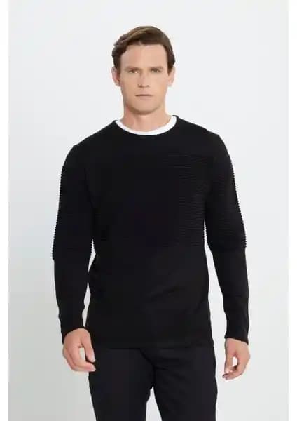 Altınyıldız Classics Erkek Siyah Anti-pilling Standart Fit Bisiklet Yaka Triko Kazak