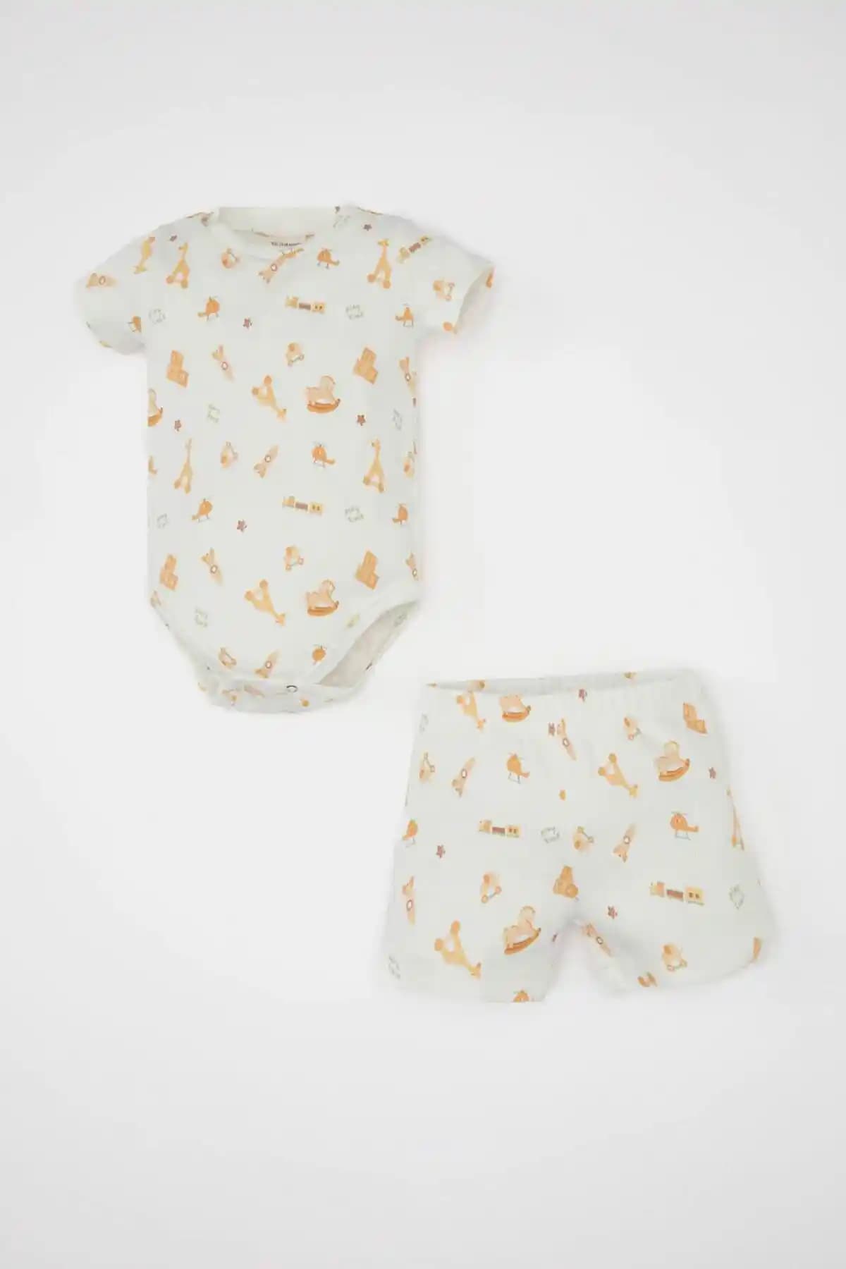 Defacto Erkek Bebek 2'li Takım: Safari Baskılı Fitilli Kaşkorse Body ve Şort