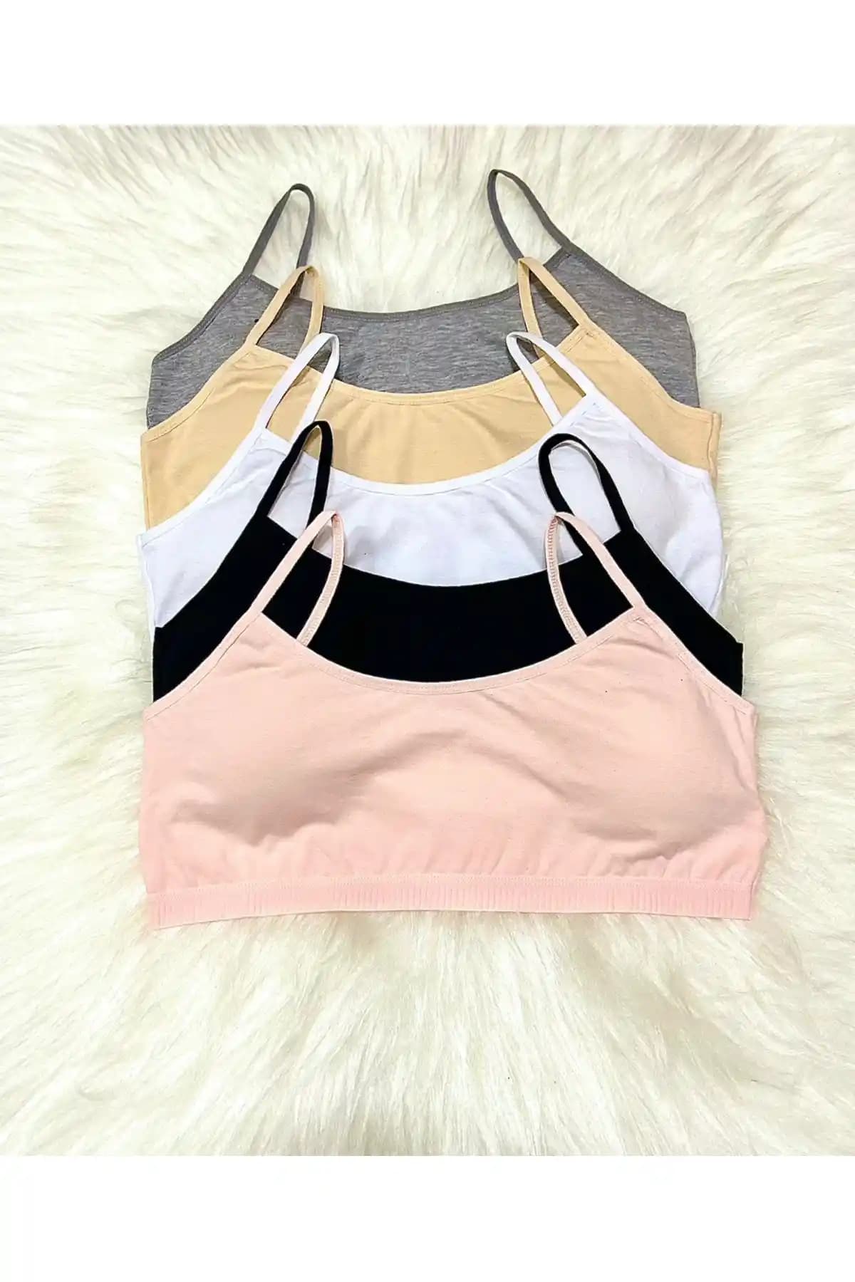Ek Bykuzeylingerie Kadın 5'li Penye Kumaş İp Askılı Çıkarılabilir Pedli Yarım Atlet Seti