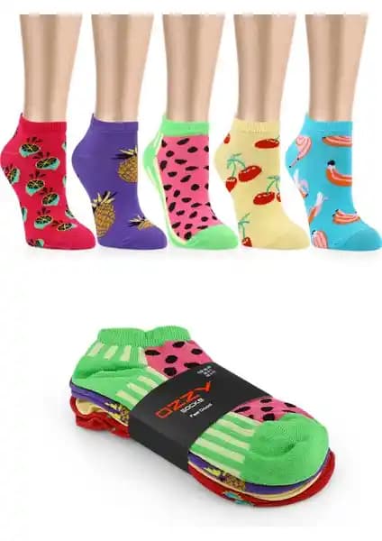 Ozzy Socks 5 Çift Kadın Patik Çorap - Canlı Desenler ve Konforlu Tasarım
