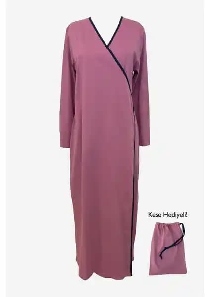 Plistre 1998 Yandan Bağlamalı Kruvaze Kuşaklı %100 Pamuk Tesettür Namaz Elbisesi