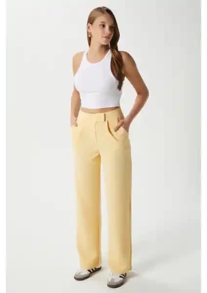 Ritnice Line Kadın Likralı Cırt Kapama Tereyağı Sarısı Palazzo Pantolon Özellikleri