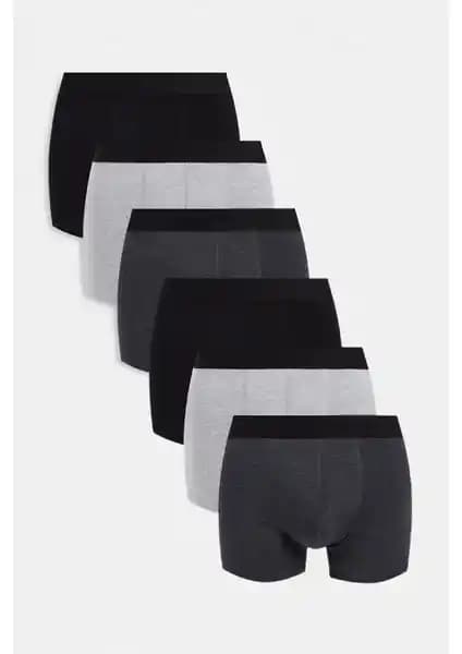 Umfang Erkek Boxer Koyu Renkli Pamuklu Likralı 6'lı Paket - Rahat ve Esnek İç Giyim