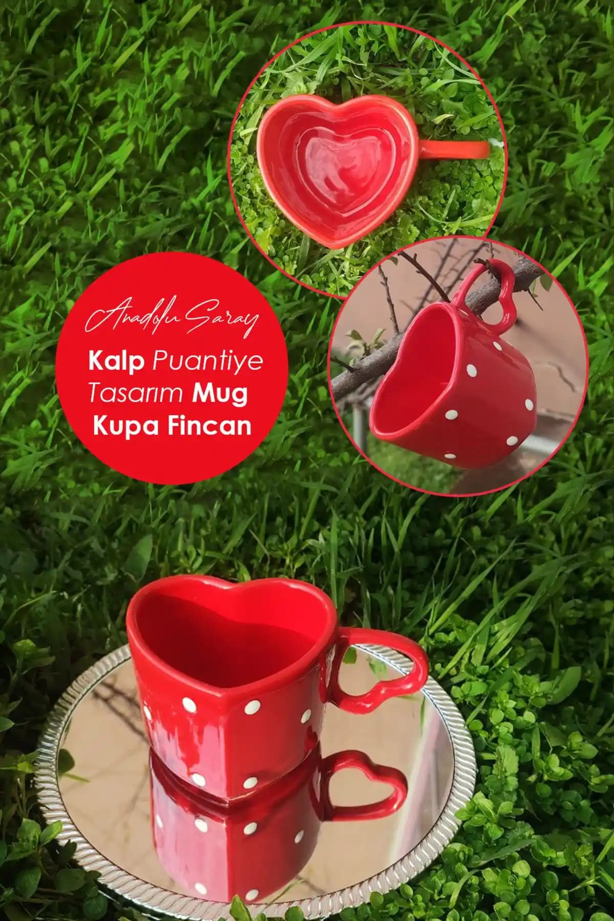 Anadolu Saray El Yapımı Seramik Kalp Tasarımlı Kupa Günlük Kullanım İçin Uygun